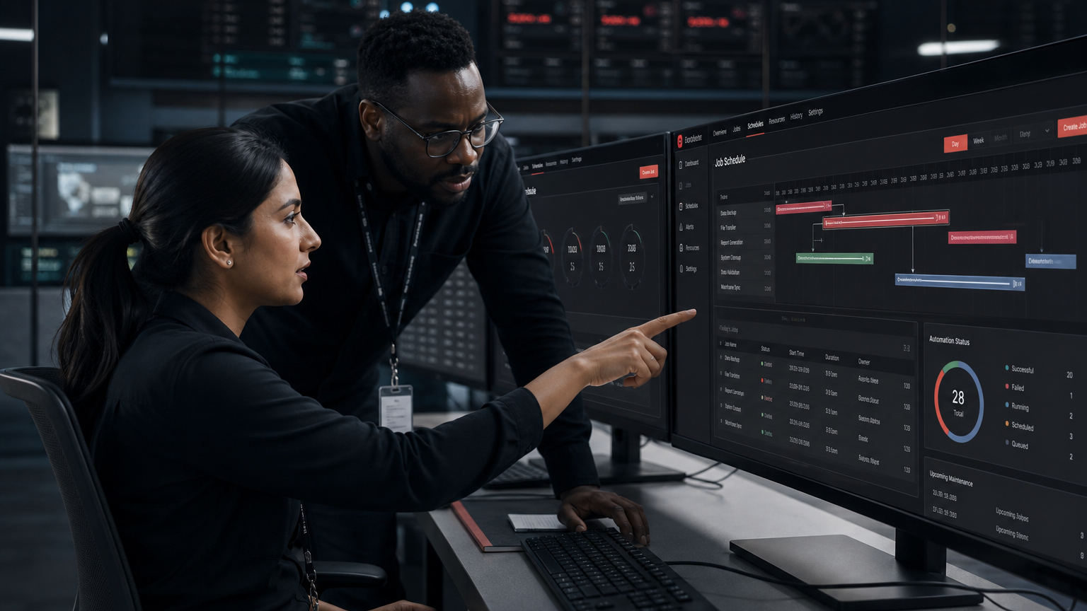 IT professionals managing workload automation dashboards